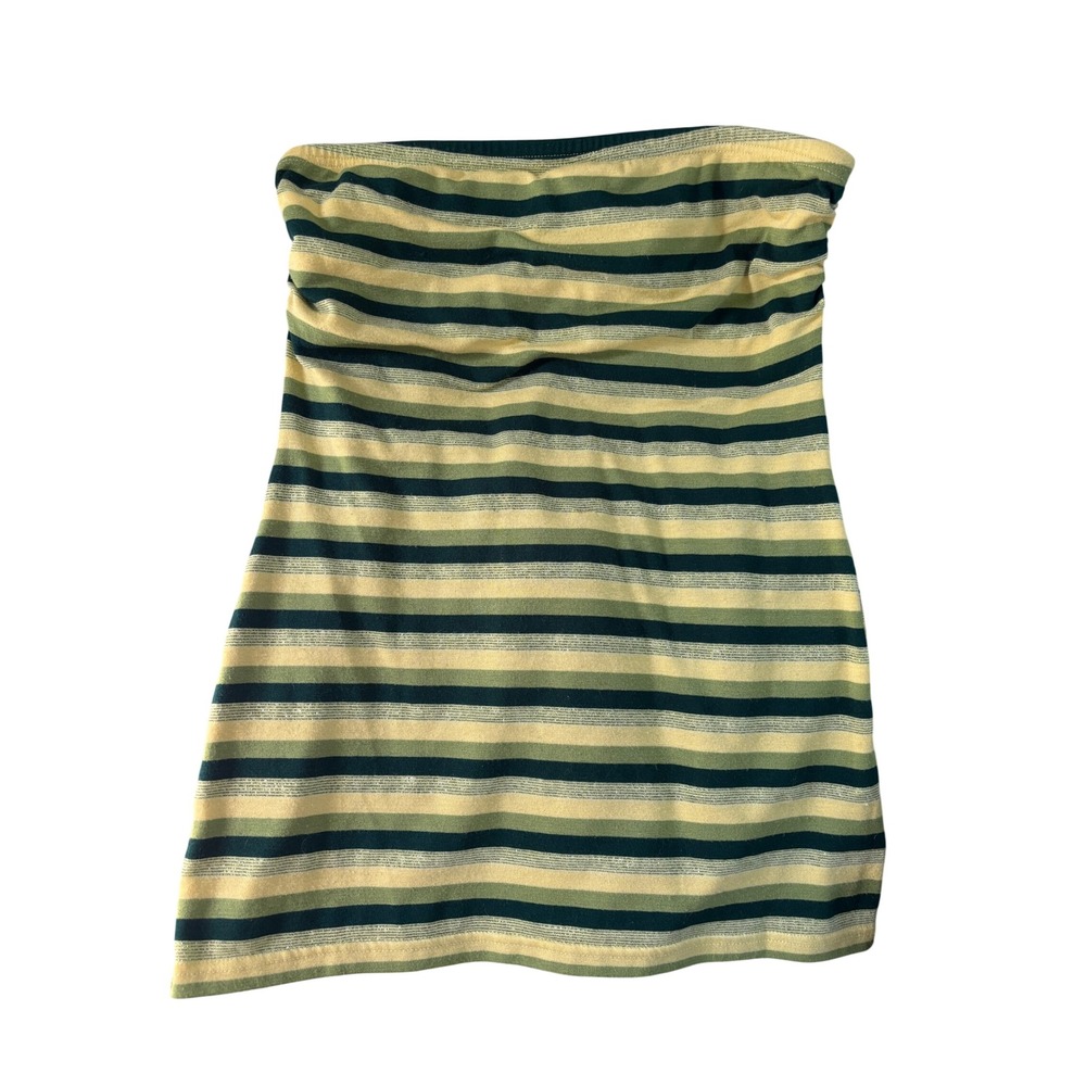 Y2K Primadonna Green Yellow Striped Metallic Tube Top Strapless M Made Canada